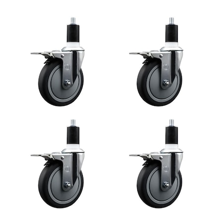 Service Caster 5'' Thermoplastic Rubber Swivel 1-1/2'' Expanding Stem Caster Set Total Lock Brake, 4PK SCC-EXTTL20S514-TPRB-112-4
